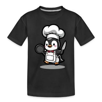 Pingouin en cuisine avec poêle et couteau - T-shirt bio Premium Enfant - noir - Devant