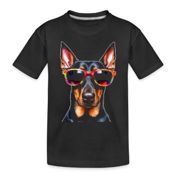 Doberman Sunglasses Dog Funny Design Print - Kids' Premium Organic T-Shirt - black - Front