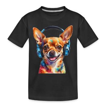 Chihuahua Kopfhörer Hund Lustig Tier Design Print - Kinder Premium Bio T-Shirt - Schwarz - Vorne