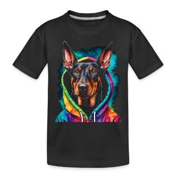 Dobermann Hoodie Hund Bunt Lustig Tier Print - Kinder Premium Bio T-Shirt - Schwarz - Vorne