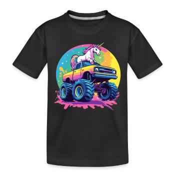 Monster Truck und Einhorn - Kinder Premium Bio T-Shirt - Schwarz - Vorne