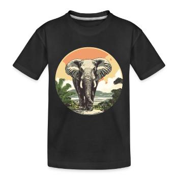 Elephant in the sunset - Kids' Premium Organic T-Shirt - black - Front