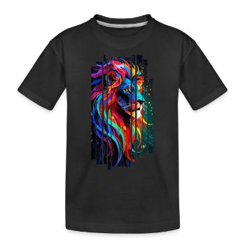 Mehrfarbiger geometrischer Löwe - Kinder Premium Bio T-Shirt - Schwarz - Vorne