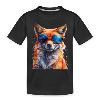Fuchs Sonnenbrille Bunt Tier Design Print - Kinder Premium Bio T-Shirt - Schwarz - Vorne