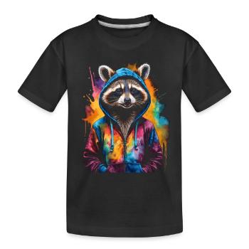 Waschbär Hoodie Bunt Lustig Tier Design Print - Kinder Premium Bio T-Shirt - Schwarz - Vorne