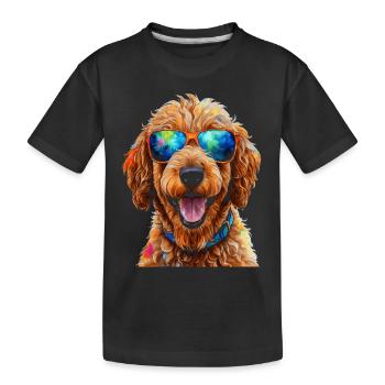 Goldendoodle Sonnenbrille Hund Tier Design Print - Kinder Premium Bio T-Shirt - Schwarz - Vorne