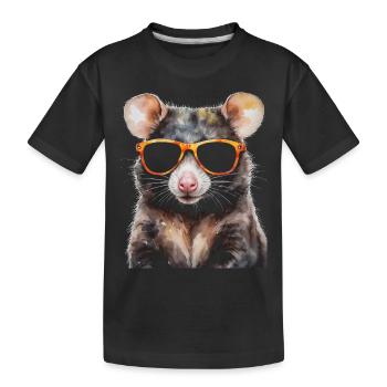 Opossum Sonnenbrille Bunt Tier Design Print - Kinder Premium Bio T-Shirt - Schwarz - Vorne