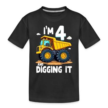 4. Geburtstag, 4 Jahre alt Junge, LKW & Baustelle - Kinder Premium Bio T-Shirt - Schwarz - Vorne