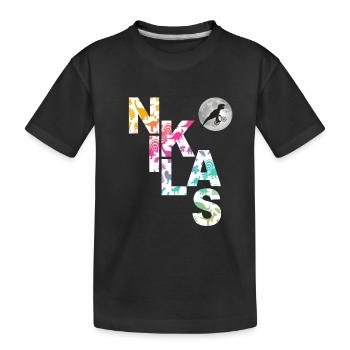 NIKLAS - Beau prénom de garçon avec dinosaure - T-shirt bio Premium Enfant - noir - Devant