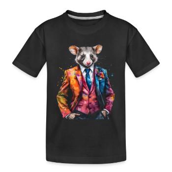 Opossum Anzug Bunt Tier Design Print - Kinder Premium Bio T-Shirt - Schwarz - Vorne