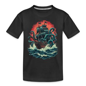 Bateau pirate Kraken Ocean Bataille Monstre marin géant - T-shirt bio Premium Enfant - noir - Devant
