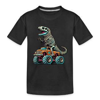 Dinosaur On Monster Truck Motorsport Lover - Kids' Premium Organic T-Shirt - black - Front