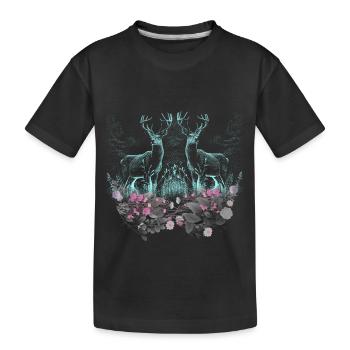 Hirsch Hirsche Wild Blumen Natur Waldtiere Rehbock - Kinder Premium Bio T-Shirt - Schwarz - Vorne