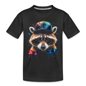 Raccoon Snapback Cap Colorful Animal Design Print - Kids' Premium Organic T-Shirt - black - Front