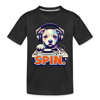 Cute Dog DJ 90s Retro Disco Style - Kids' Premium Organic T-Shirt - black - Front