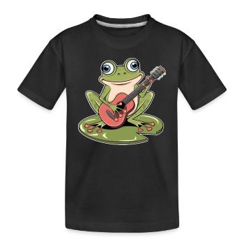 Grenouille avec guitare jouant sur nénuphar - T-shirt bio Premium Enfant - noir - Devant