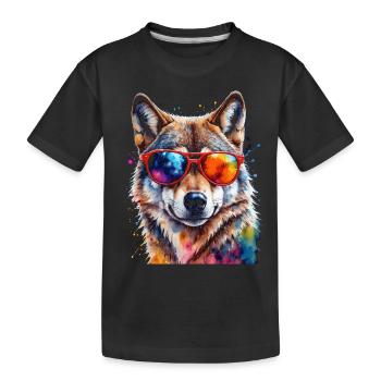Wolf Sunglasses Colorful Animal Design Print - Kids' Premium Organic T-Shirt - black - Front