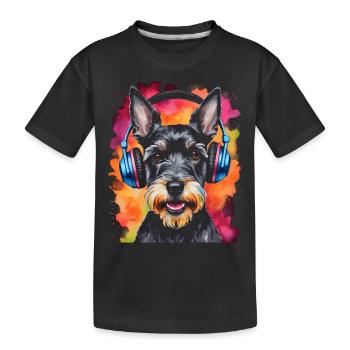 Zwergschnauzer Kopfhörer Hund Lustig Design Print - Kinder Premium Bio T-Shirt - Schwarz - Vorne