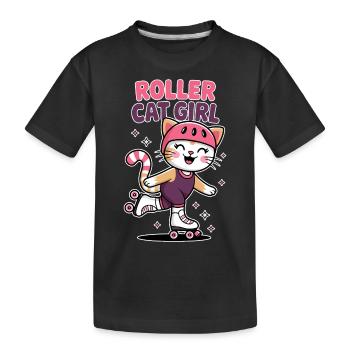 Roller Cat Girl Skaten Mädchen Rollschuhe Geschenk - Kinder Premium Bio T-Shirt - Schwarz - Vorne