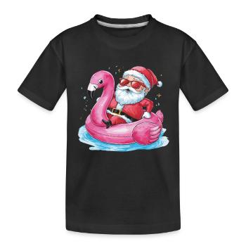 Festlicher Weihnachtsmann reitet Flamingo Pool - Kinder Premium Bio T-Shirt - Schwarz - Vorne