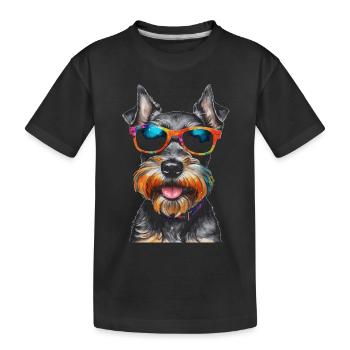 Zwergschnauzer Sonnenbrille Hund Lustig Tier Print - Kinder Premium Bio T-Shirt - Schwarz - Vorne