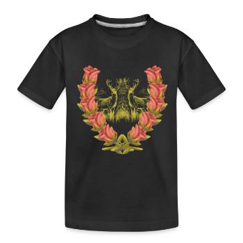 Hirsch Geweih Rotwild Rosen Hirsch Hirsche Rehbock - Kinder Premium Bio T-Shirt - Schwarz - Vorne