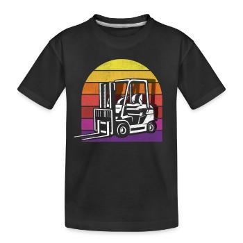 Gabelstapler Retro Vintage Sonnenuntergang - Kinder Premium Bio T-Shirt - Schwarz - Vorne