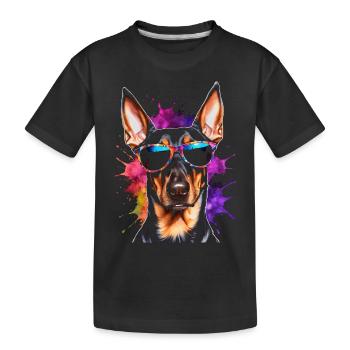 Doberman Sunglasses Dog Funny Design Print - Kids' Premium Organic T-Shirt - black - Front