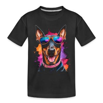 Doberman Sunglasses Dog Funny Design Print - Kids' Premium Organic T-Shirt - black - Front