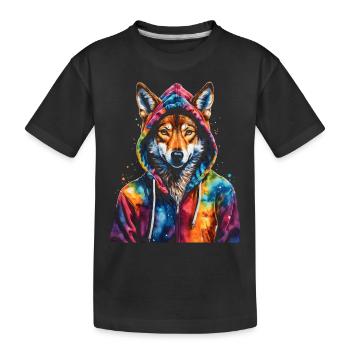 Wolf Hoodie Bunt Lustig Tier Design Print - Kinder Premium Bio T-Shirt - Schwarz - Vorne