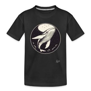 Blauer Wal im Himmel mit Mond und Sternen - Kinder Premium Bio T-Shirt - Schwarz - Vorne