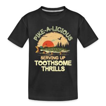 Pike-a-licious Serving Up Toothsome Thrills - Kinder Premium Bio T-Shirt - Schwarz - Vorne