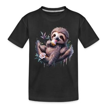 Entspanntes Faultier - Kinder Premium Bio T-Shirt - Schwarz - Vorne