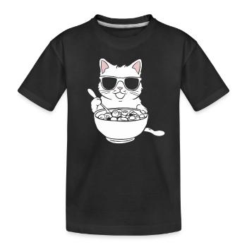Chat avec des lunettes de soleil mangeant des céréales - T-shirt bio Premium Enfant - noir - Devant