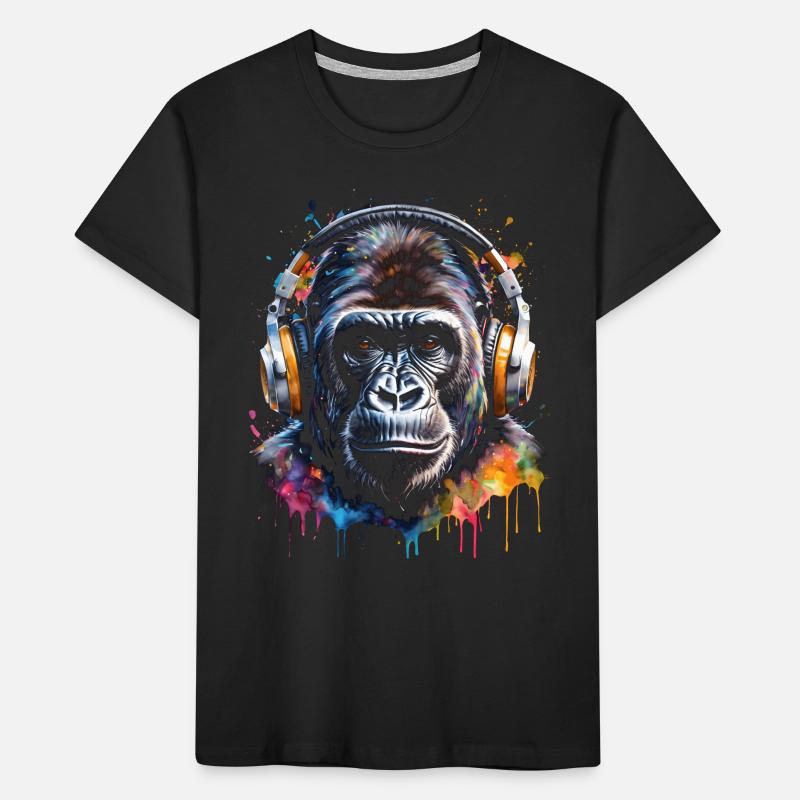 Gorilla Kopfhörer Affe Bunt Tier Design Print Kinder Premium Bio T-Shirt