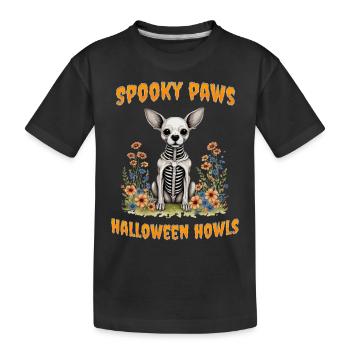 Gruselige Pfoten und Halloween-Heulen - Kinder Premium Bio T-Shirt - Schwarz - Vorne