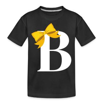 Letter b yellow bow - Kids' Premium Organic T-Shirt - black - Front