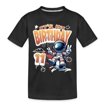 Fußball Astronaut 11. Geburtstag - Kinder Premium Bio T-Shirt - Schwarz - Vorne