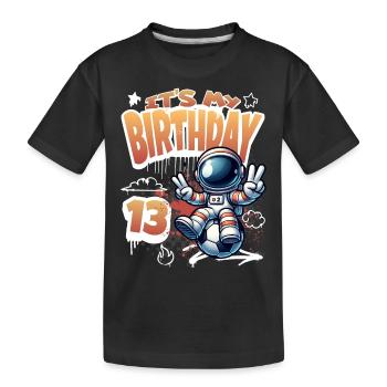 13e anniversaire de l’astronaute de football - T-shirt bio Premium Enfant - noir - Devant