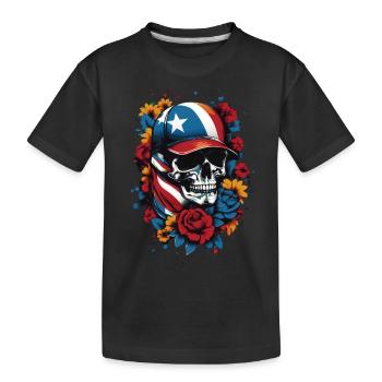 Patriotischer Totenkopf mit Blumendesign - Kinder Premium Bio T-Shirt - Schwarz - Vorne