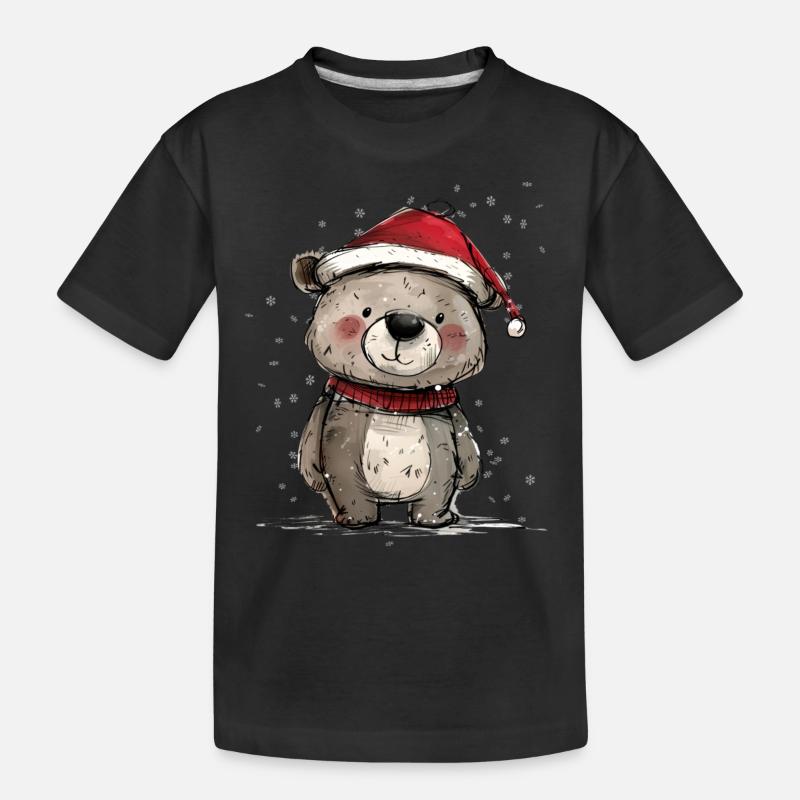 Teddy mit Santa Mütze - Kinder Premium Bio T-Shirt - Schwarz