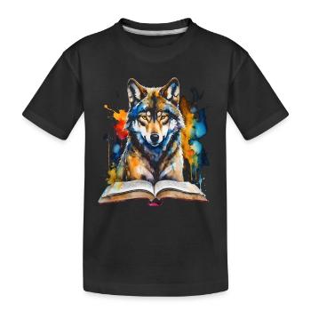Wolf Lesen Buch Bunt Tier Design Print - Kinder Premium Bio T-Shirt - Schwarz - Vorne