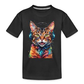 Casque de chat coloré drôle animal design imprimer - T-shirt bio Premium Enfant - noir - Devant