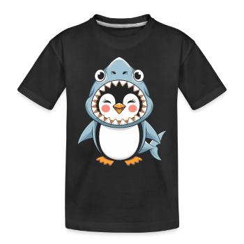 Pinguin Halloween: Süßer Pinguin Im Hai-Kostüm - Kinder Premium Bio T-Shirt - Schwarz - Vorne