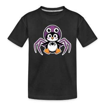 Cute penguin in Halloween spider costume - Kids' Premium Organic T-Shirt - black - Front
