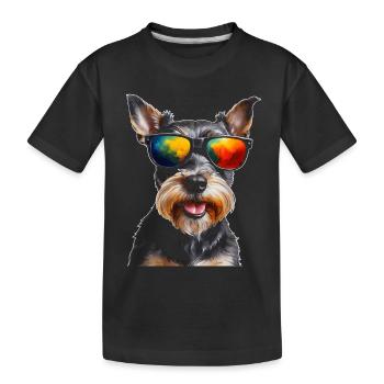 Zwergschnauzer Sonnenbrille Hund Lustig Tier Print - Kinder Premium Bio T-Shirt - Schwarz - Vorne