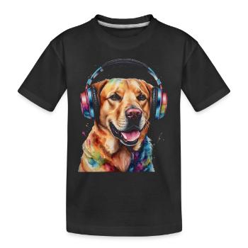 Labrador Retriever Kopfhörer Hund Tier Print - Kinder Premium Bio T-Shirt - Schwarz - Vorne