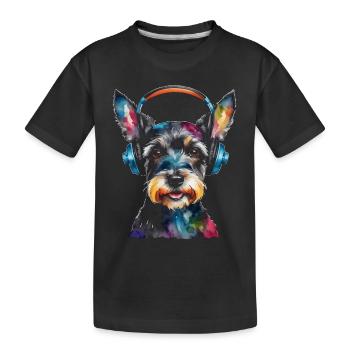 Zwergschnauzer Kopfhörer Hund Lustig Design Print - Kinder Premium Bio T-Shirt - Schwarz - Vorne