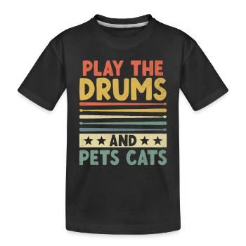 Spielen Sie Die Trommeln Und Haustiere Katzen Trommeln Trommeln Schlagzeuger - Kinder Premium Bio T-Shirt - Schwarz - Vorne