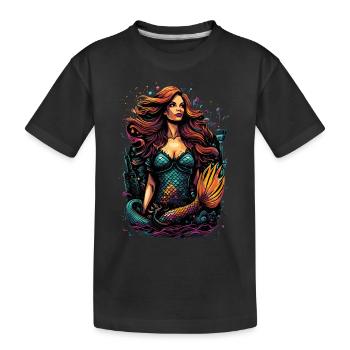 Farbenfrohe Meerjungfrau – Fantasievolle Großstadt - Kinder Premium Bio T-Shirt - Schwarz - Vorne